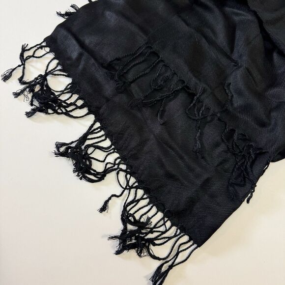 100% Cashmere Pashmina Shawl Black Luxury Scarf Wool Blend NWT Soft - Picture 2 of 5
